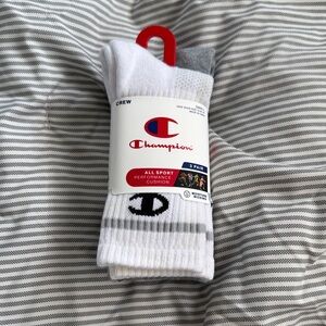 Champion Athletic Crew Socks - White and Gray 3 Pack